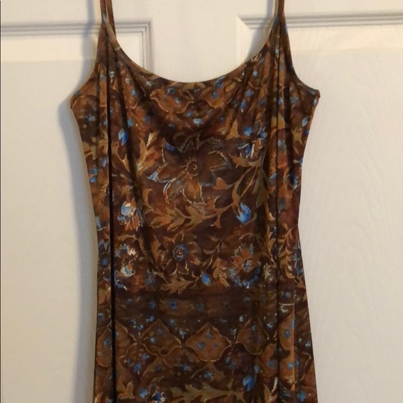 Brown summer dress w blue pops of color size L - Picture 4 of 5